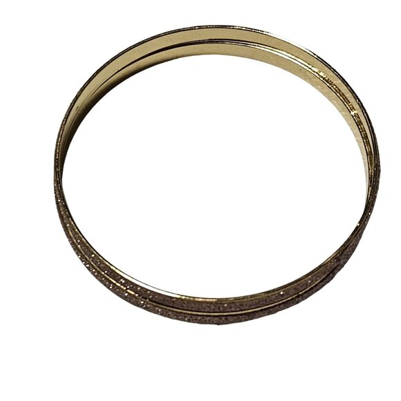 Retro Gold Tone Glittery Bangle Bracelets Set Of 2 80s Fashion Jewelry Women - Picture 2 of 5